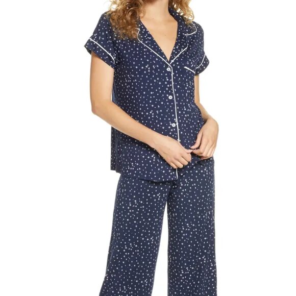 NWT Womens The Cat's Pajamas Navy Blue White Confetti Dot 2 Pc Set Top Bottom L - Picture 1 of 13